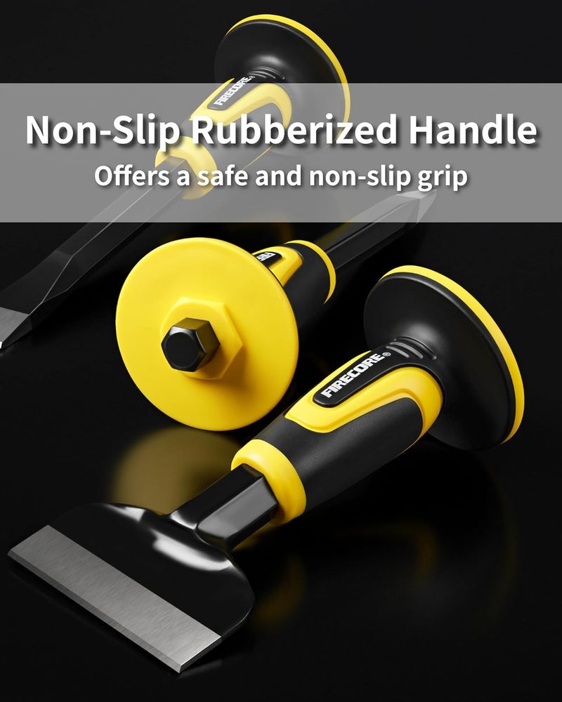 Firecore Rock Chisel Set, 3PCS Masonry Chisel with Hand Guard, Heavy Duty Point Flat Cold Chisel for Concrete Stone Brick Rock Tile Mortar Breaking Demolishing Carving Splitting Cutting Mason Tools - Image 4